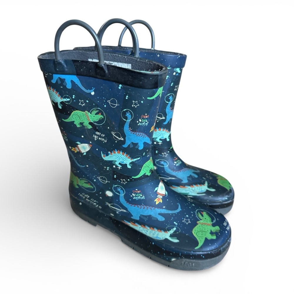 Western Chief Kids Waterproof Rain Boots Dino Space Navy Pull On Outdoor Size 13